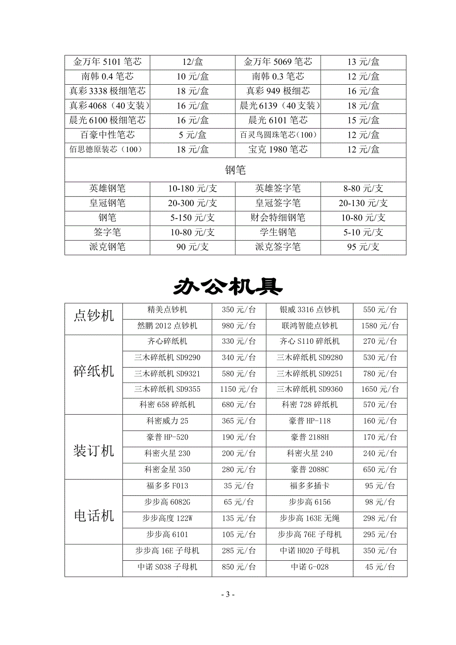 办公用品报价单资料_第3页