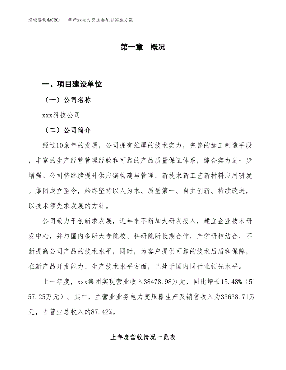 年产xx电力变压器项目实施方案模板.docx_第1页