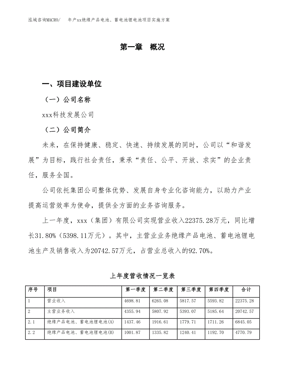 年产xx绝缘产品电池、蓄电池锂电池项目实施方案模板.docx_第1页