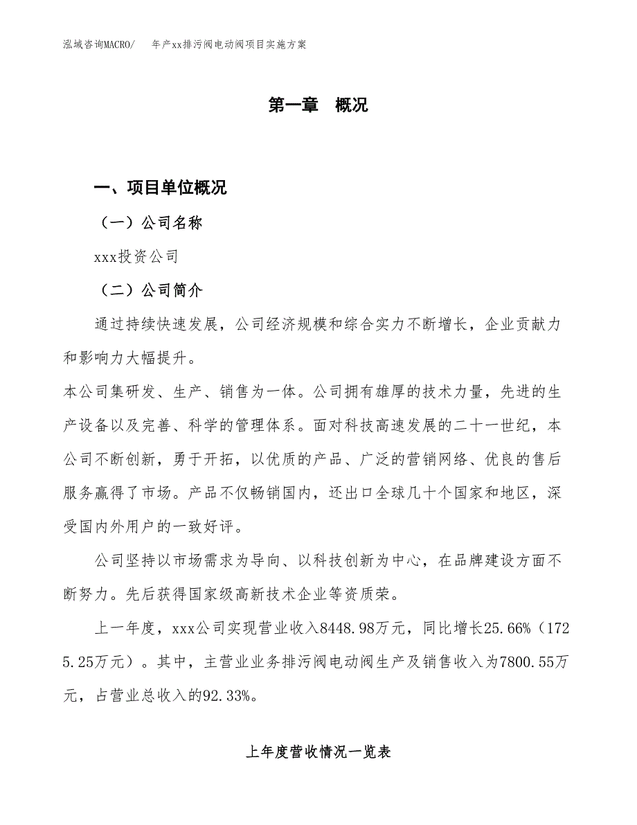 年产xx排污阀电动阀项目实施方案模板.docx_第1页