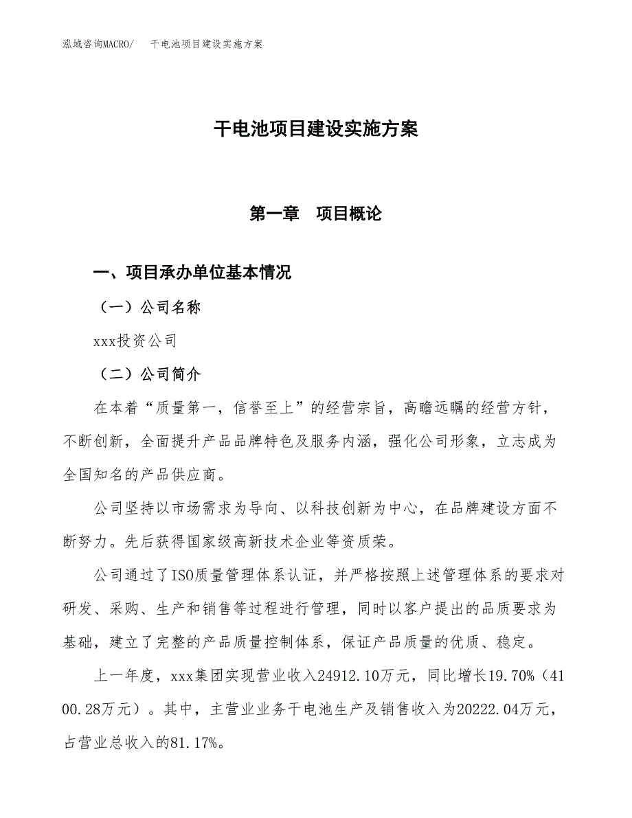 干电池项目建设实施方案.docx_第1页