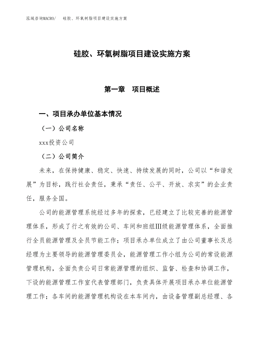 硅胶、环氧树脂项目建设实施方案.docx_第1页