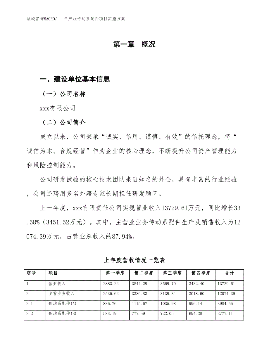 年产xx传动系配件项目实施方案模板.docx_第1页