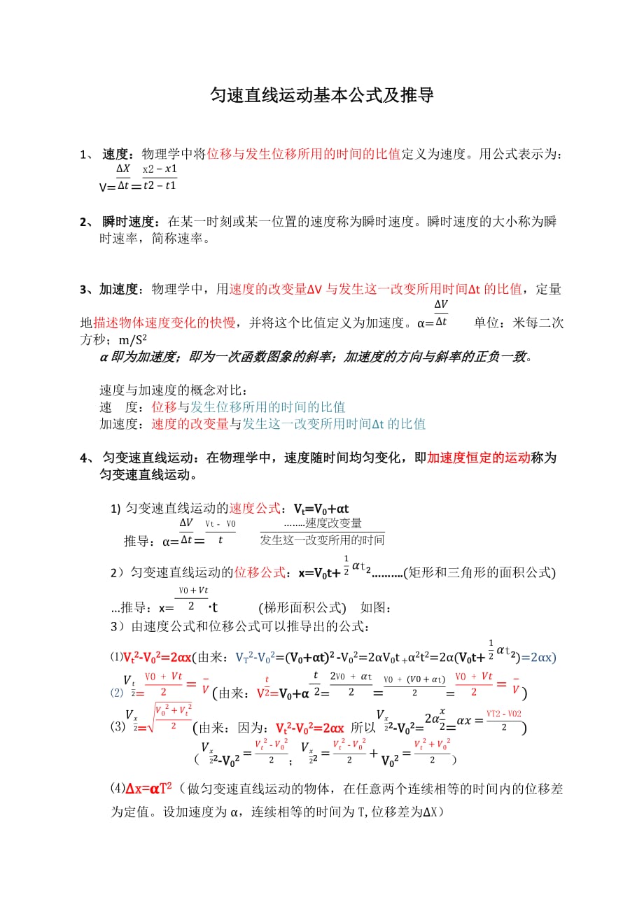 匀变速直线运动基本公式及推导资料_第1页