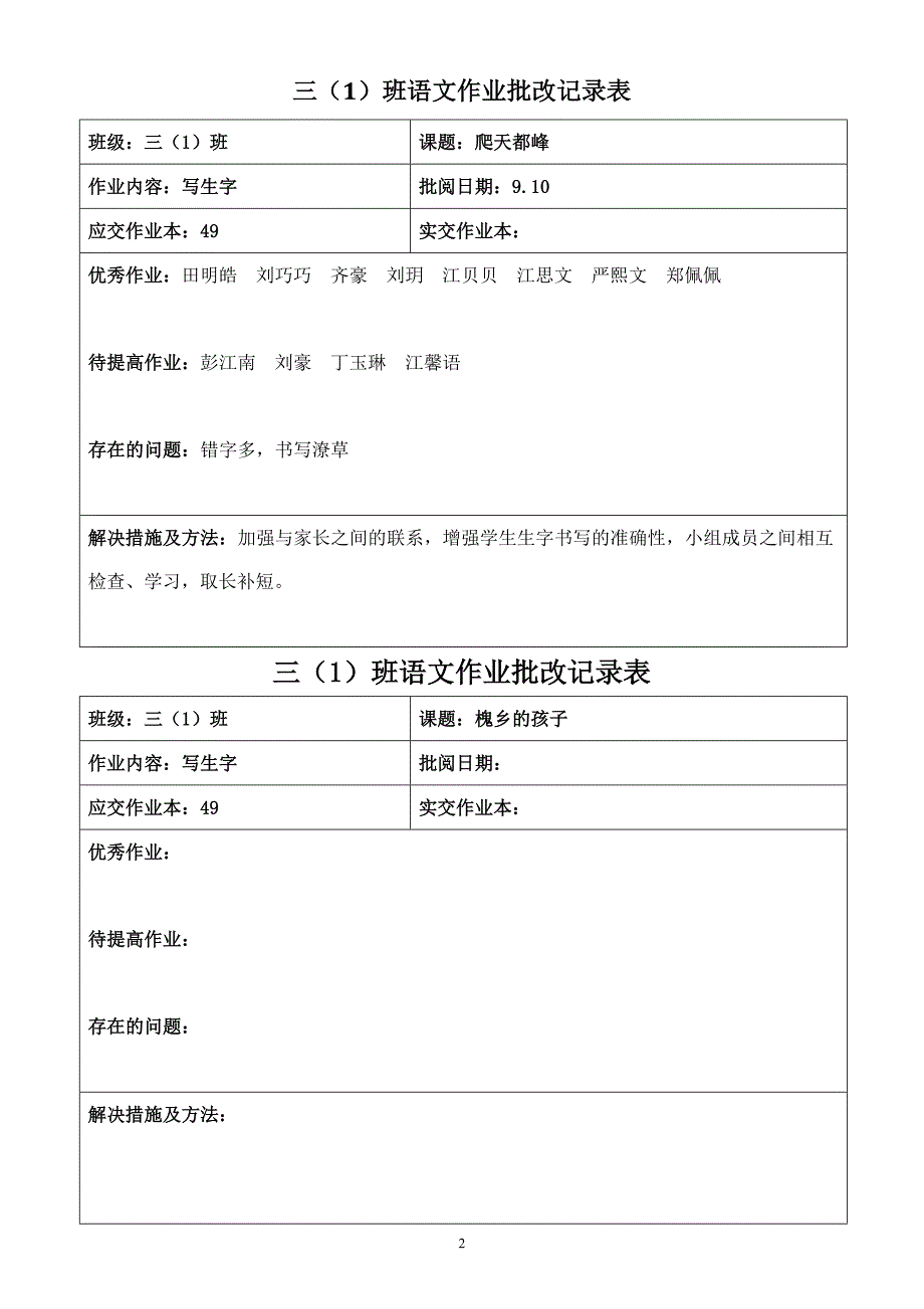 作业批改记录表资料_第2页