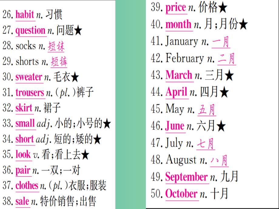 中考英语 第一篇 教材系统复习 七上 units 5-9课件 人教新目标版_第3页