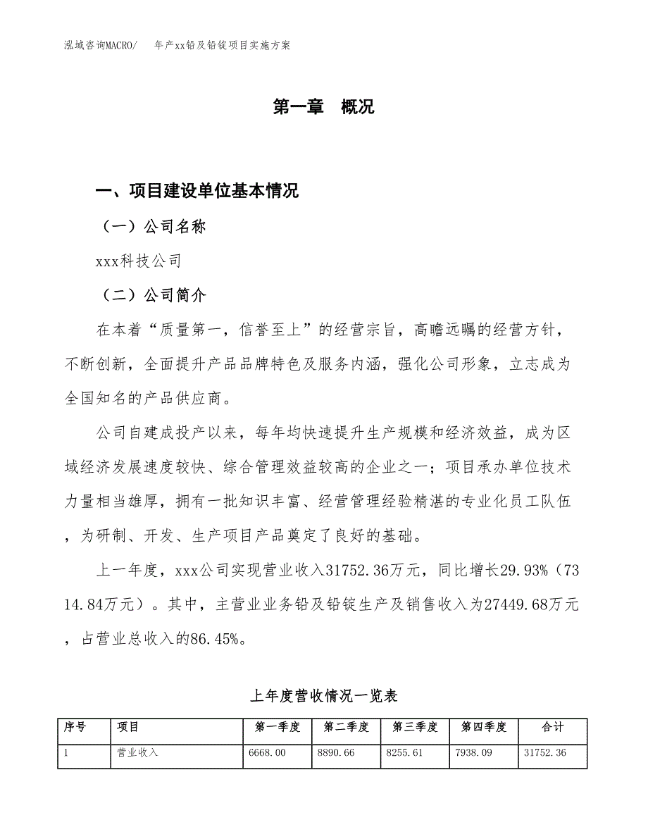 年产xx铅及铅锭项目实施方案模板.docx_第1页