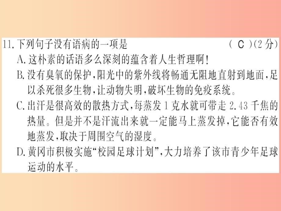 黄冈专版2019年八年级语文上册期末测评卷习题课件新人教版_第5页