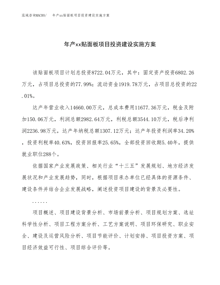 年产xx贴面板项目投资建设实施方案.docx_第1页