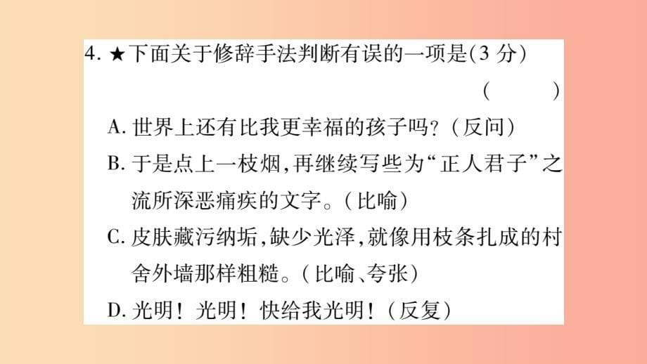 重庆市2019年中考语文 第1部分 语文知识及运用 专题7 修辞 仿写习题课件_第5页