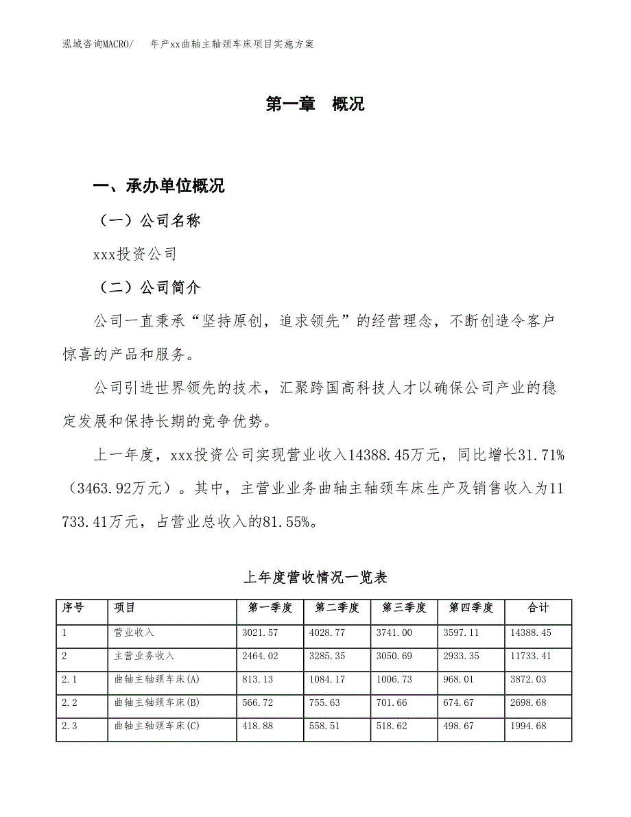 年产xx曲轴主轴颈车床项目实施方案模板.docx_第1页