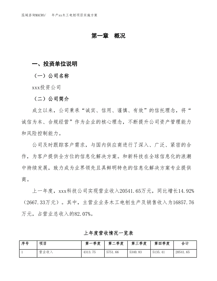 年产xx木工电刨项目实施方案模板.docx_第1页