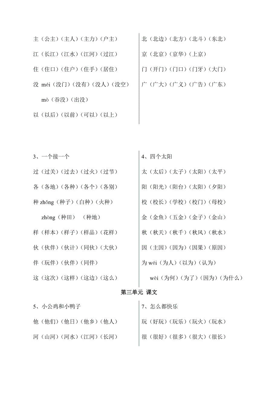 部编新人教版一年级语文下册《生字表》组词_第2页