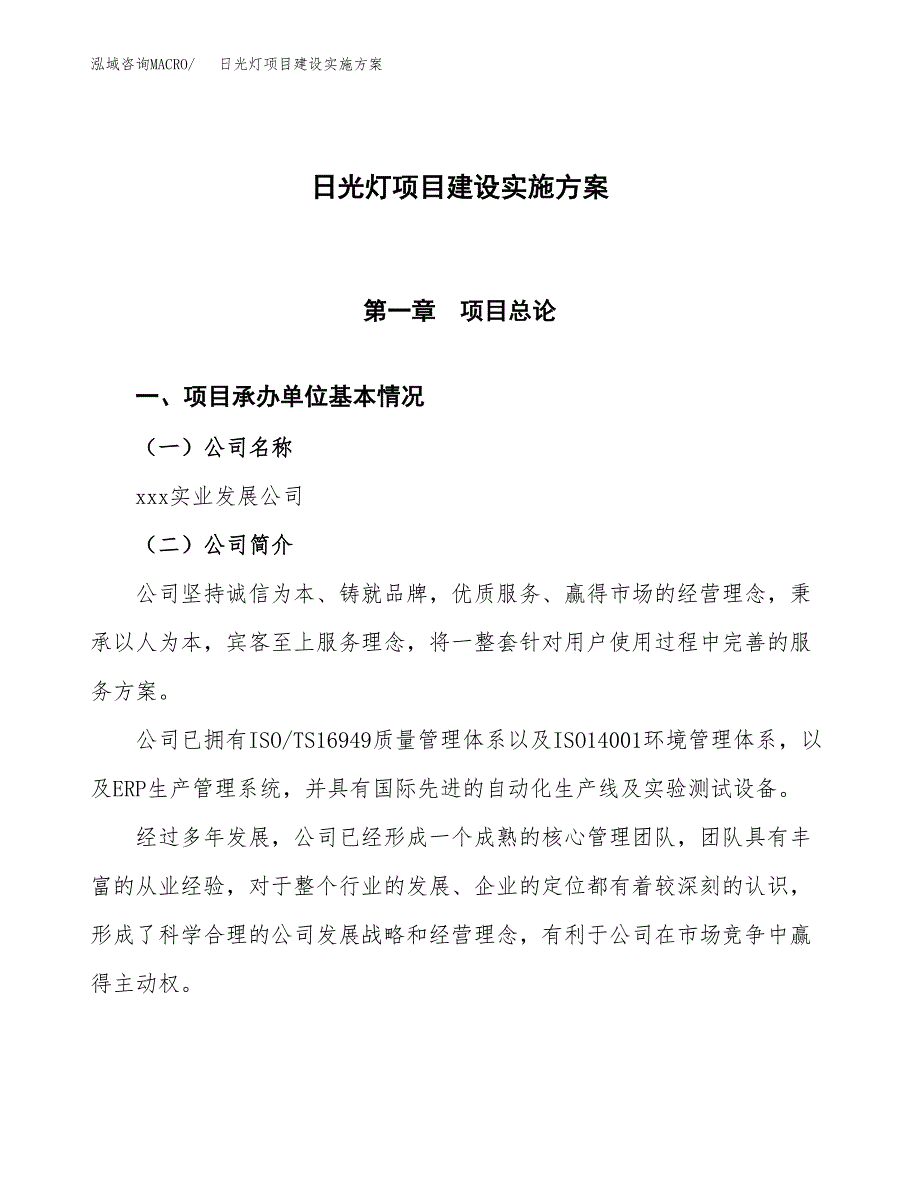 日光灯项目建设实施方案.docx_第1页