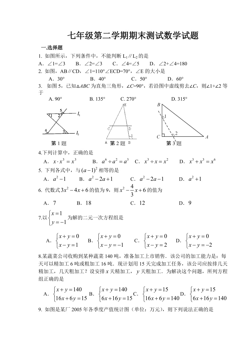 七年级下学期期末考试数学试题(含答案)1-5l0bs4b8e3e4bkks4bit0btrlr1bsrlmo2b5bsrlrnm7bu00f11z99z(1)_第1页