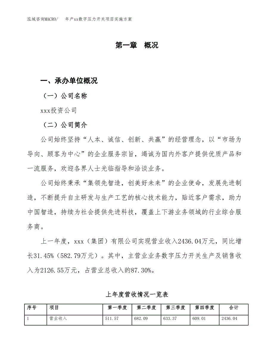 年产xx数字压力开关项目实施方案模板.docx_第1页