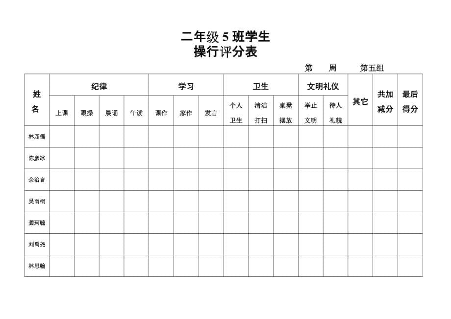 二年级5班学生操行评分表资料_第5页