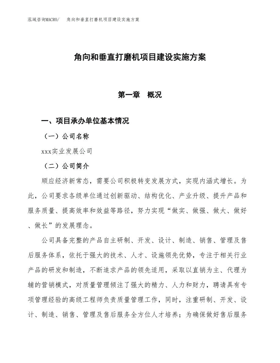 角向和垂直打磨机项目建设实施方案.docx_第1页