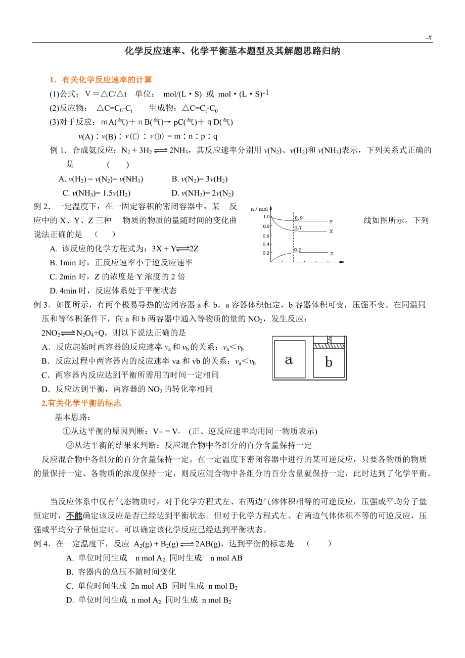 化学反应速率,化学平衡基本题型及其解题思路归纳(精)_第1页