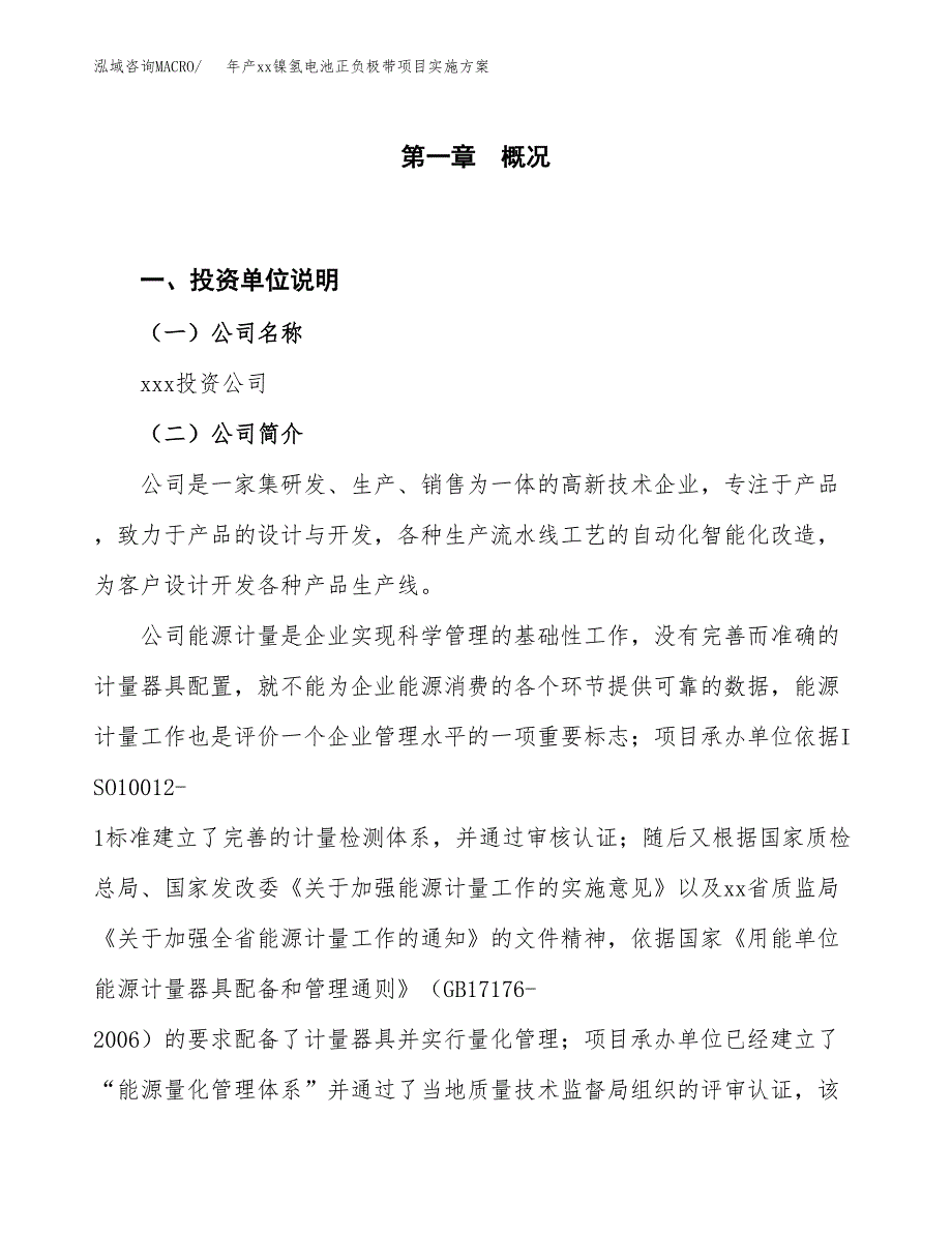 年产xx镍氢电池正负极带项目实施方案模板.docx_第1页