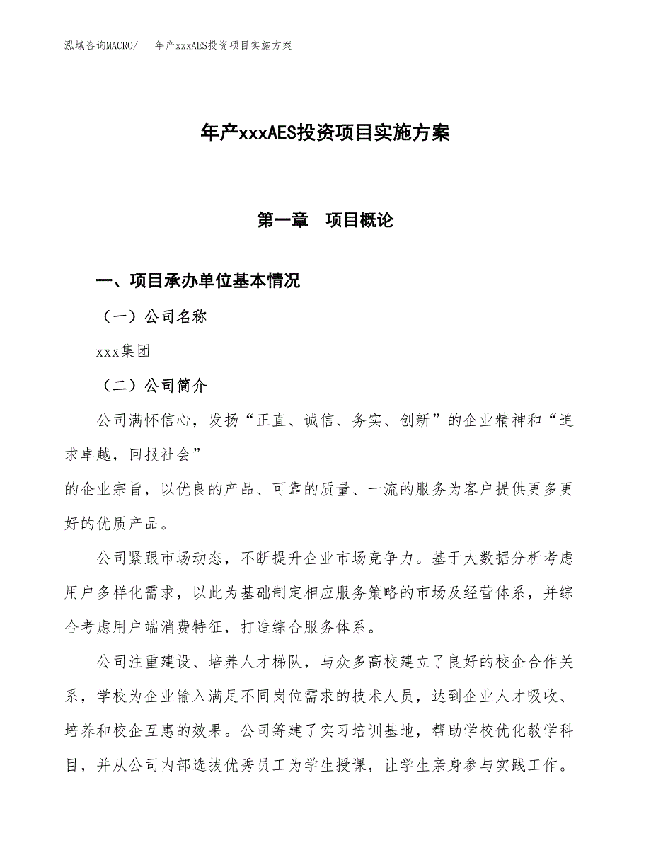 年产xxxAES投资项目实施方案.docx_第1页