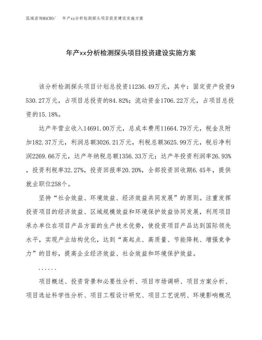 年产xx分析检测探头项目投资建设实施方案.docx_第1页