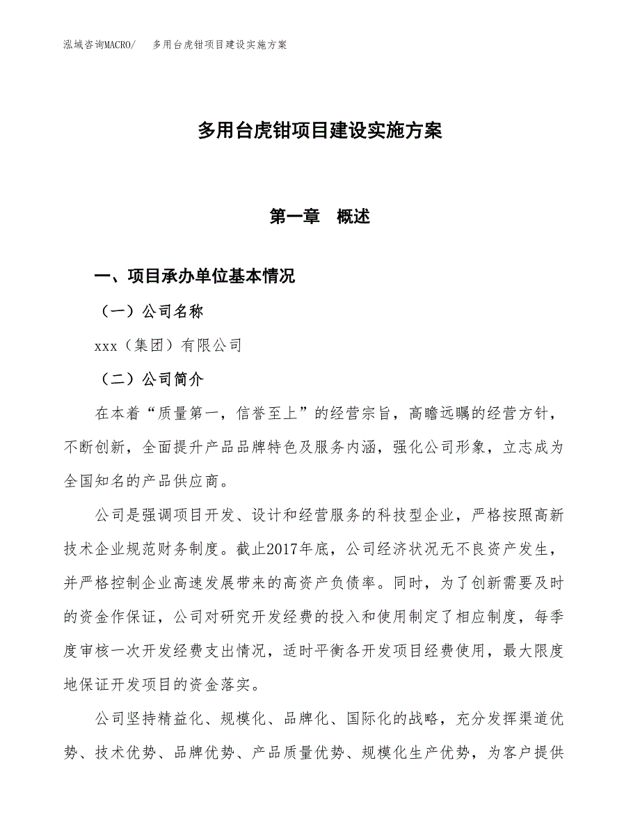 多用台虎钳项目建设实施方案.docx_第1页