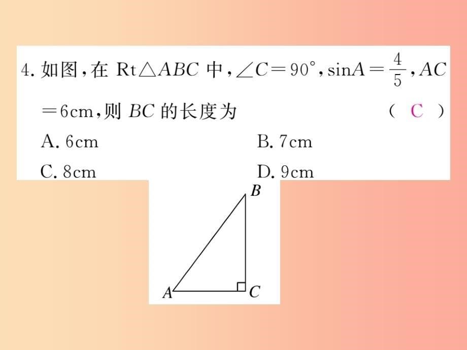 2019秋九年级数学上册 第26章 解直角三角形检测卷课件（新版）冀教版_第5页