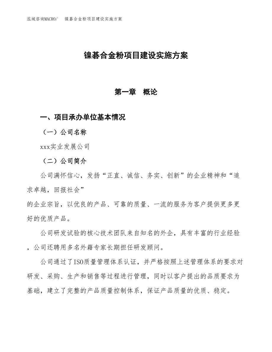 镍碁合金粉项目建设实施方案.docx_第1页