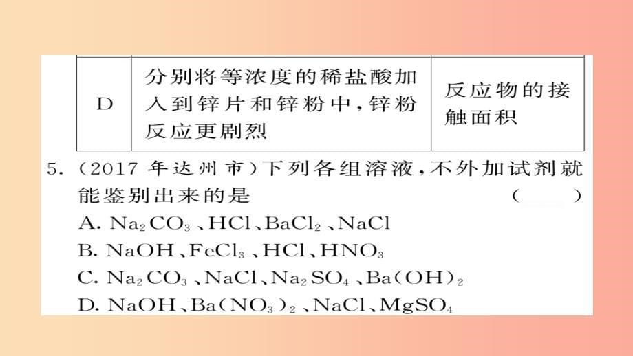 2019年中考化学总复习第二轮专题训练提升能力专题三物质的鉴别与推断练习课件_第5页