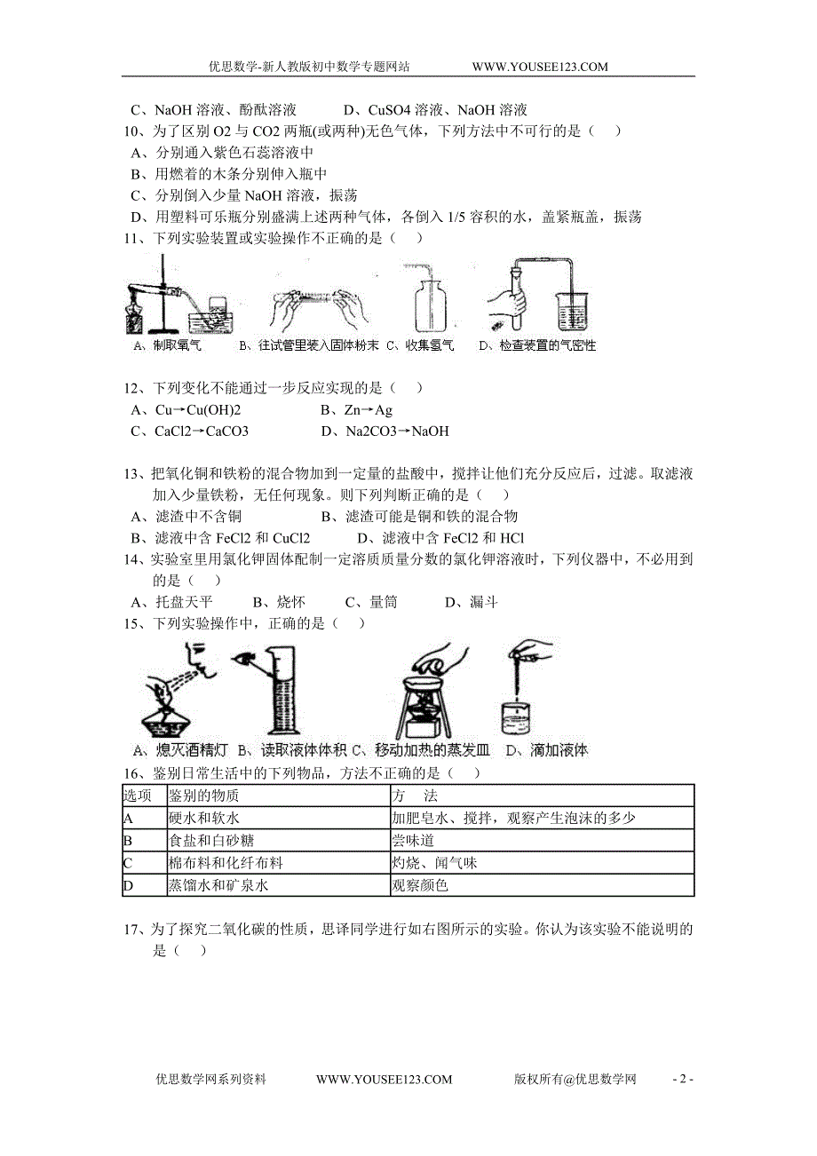 中考化学选择题精选100题_第2页