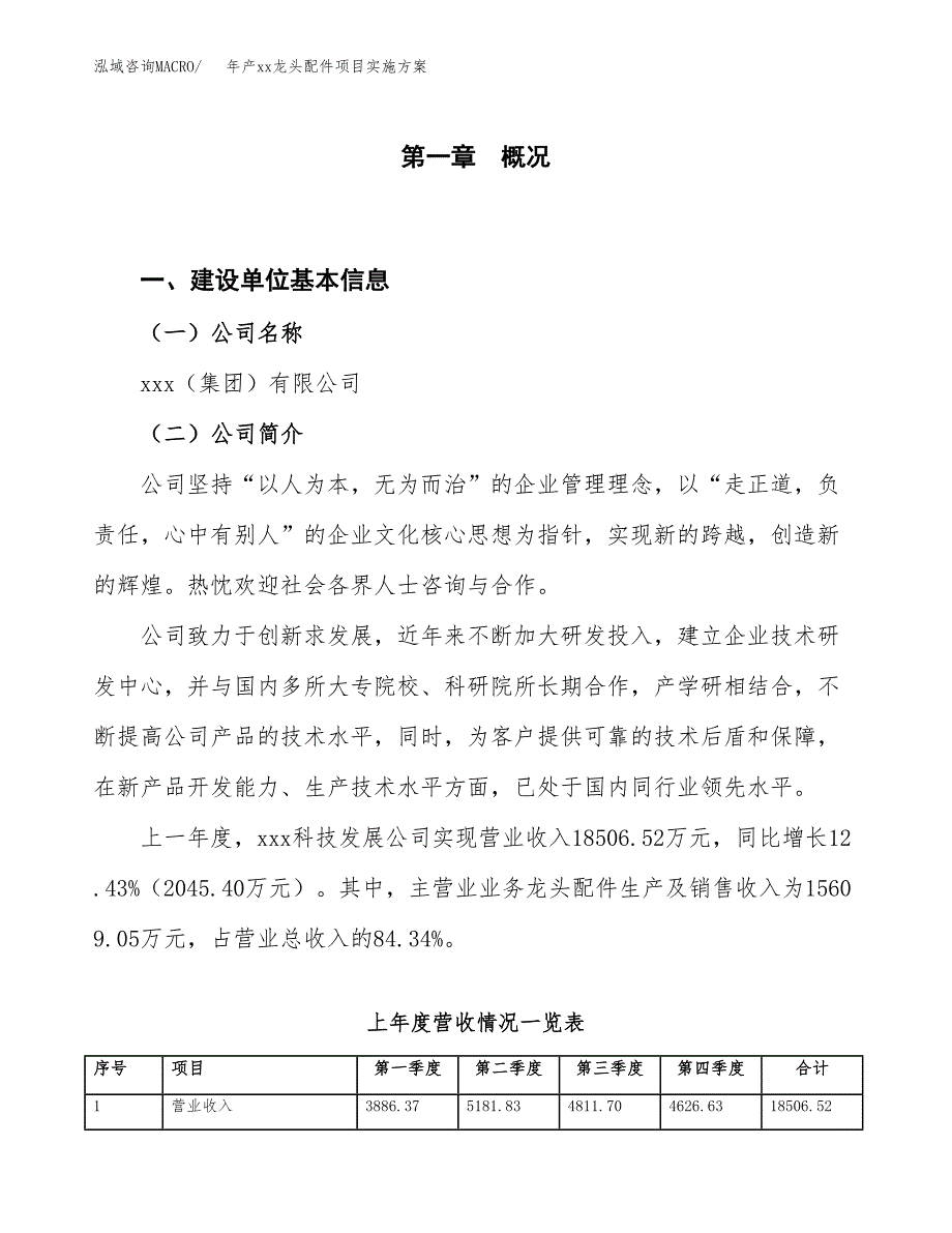 年产xx龙头配件项目实施方案模板.docx_第1页