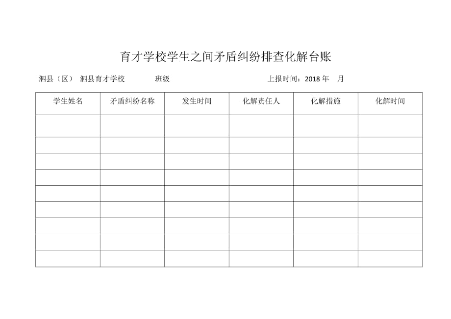 育才学校学生之间矛盾纠纷排查化解台账_第1页