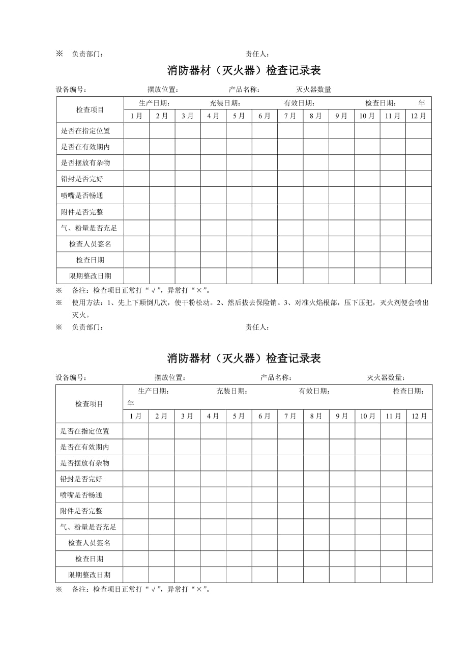 消防器材检查记录表56627资料_第2页