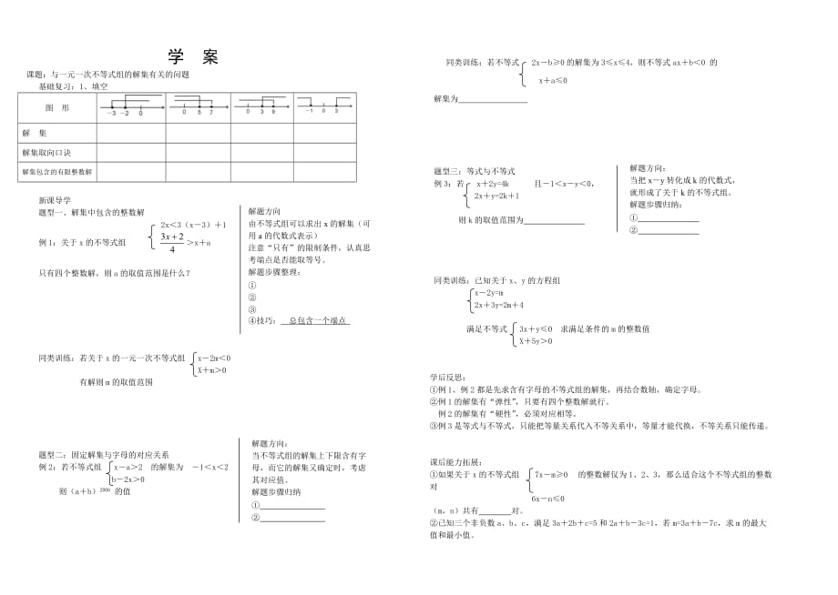 （教育精品）课题：与一元一次不等式组的解集有关的问题_第1页