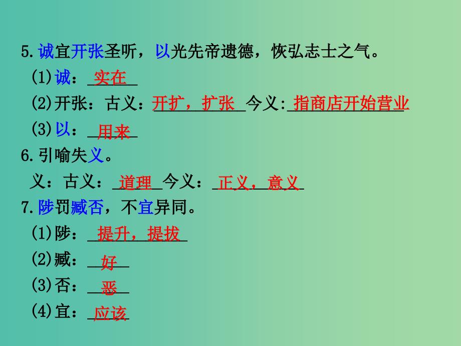 中考语文 第一部分 教材知识梳理 文言文知识复习 九下 七、出师表课件_第4页