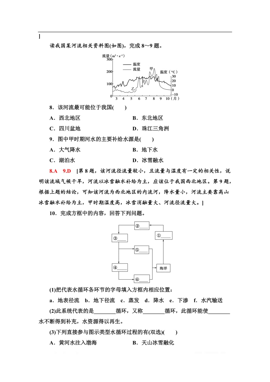 2019-2020江苏鲁教地理必修一高一上课时分层作业：9　水循环及其地理意义_第3页