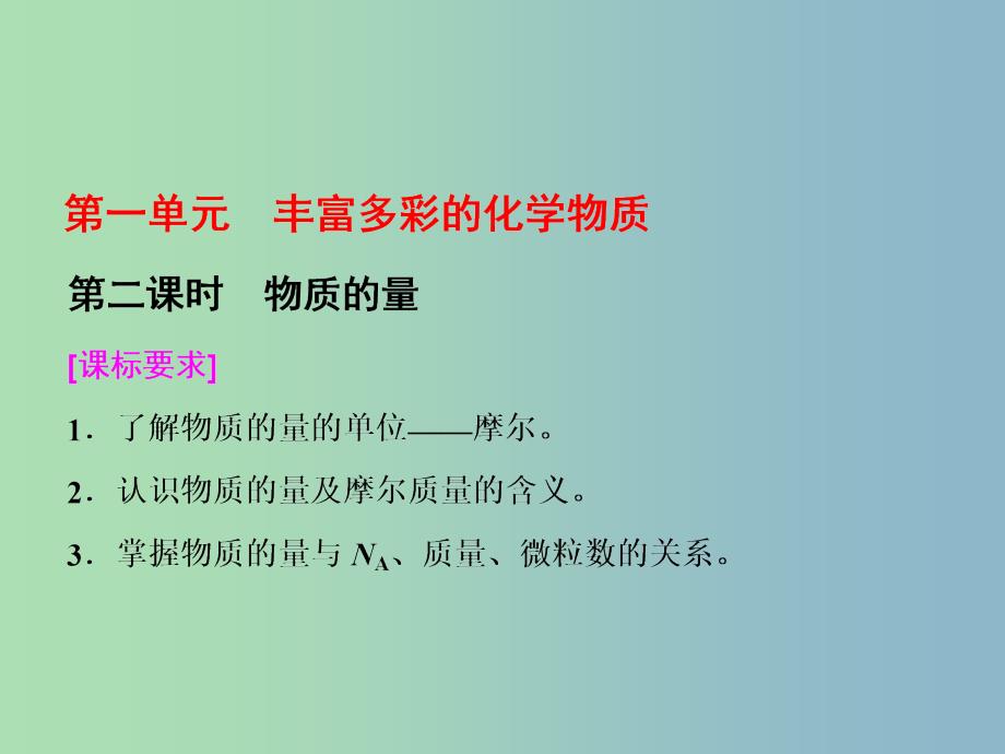 高中化学专题1化学家眼中的物质世界第一单元丰富多彩的化学物质第2课时物质的量课件苏教版_第1页