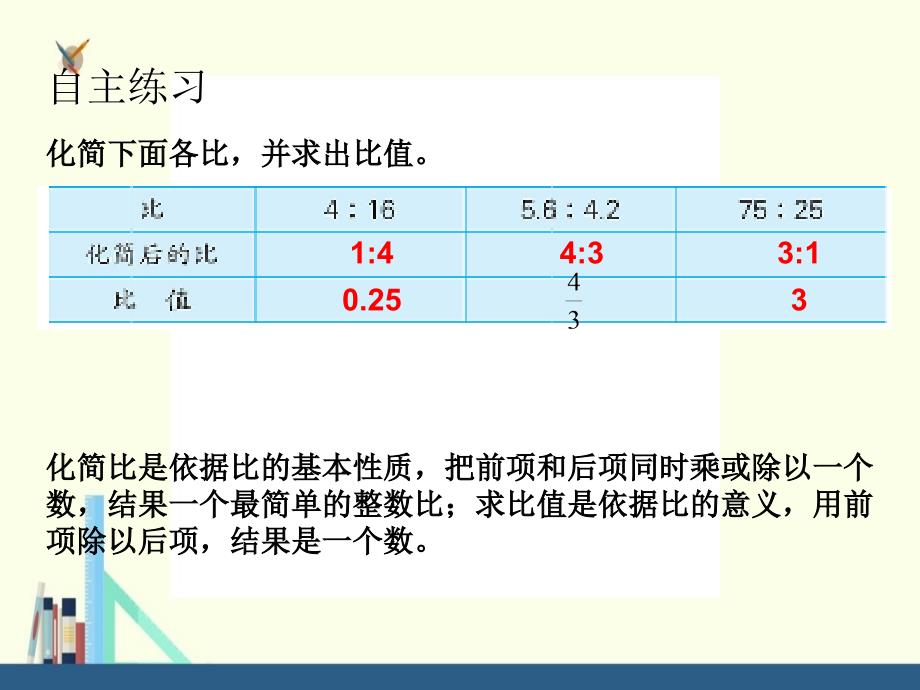 苏教版 六年级上册比的意义和比的基本性质练习课件（配套）_第4页