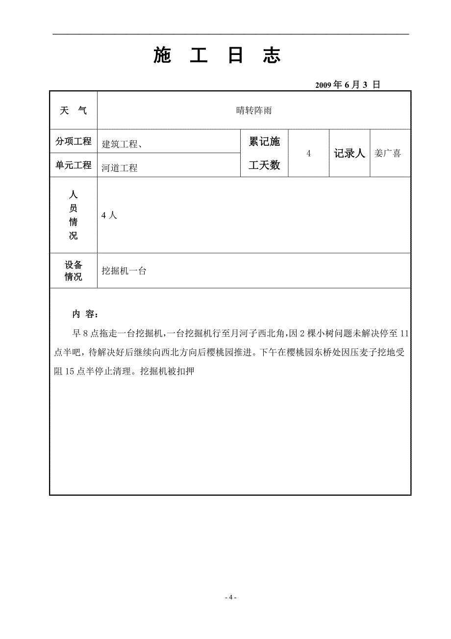 施工日志(小清河治理工程清淤部分)范文资料_第4页