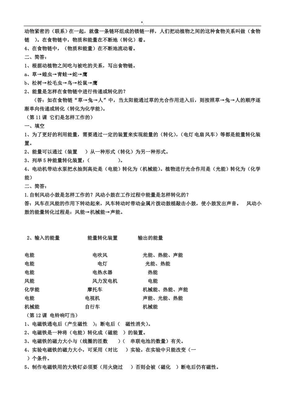 冀教出版小学六年级科学上册全册学习总结复习材料题(附答案解析)_第5页