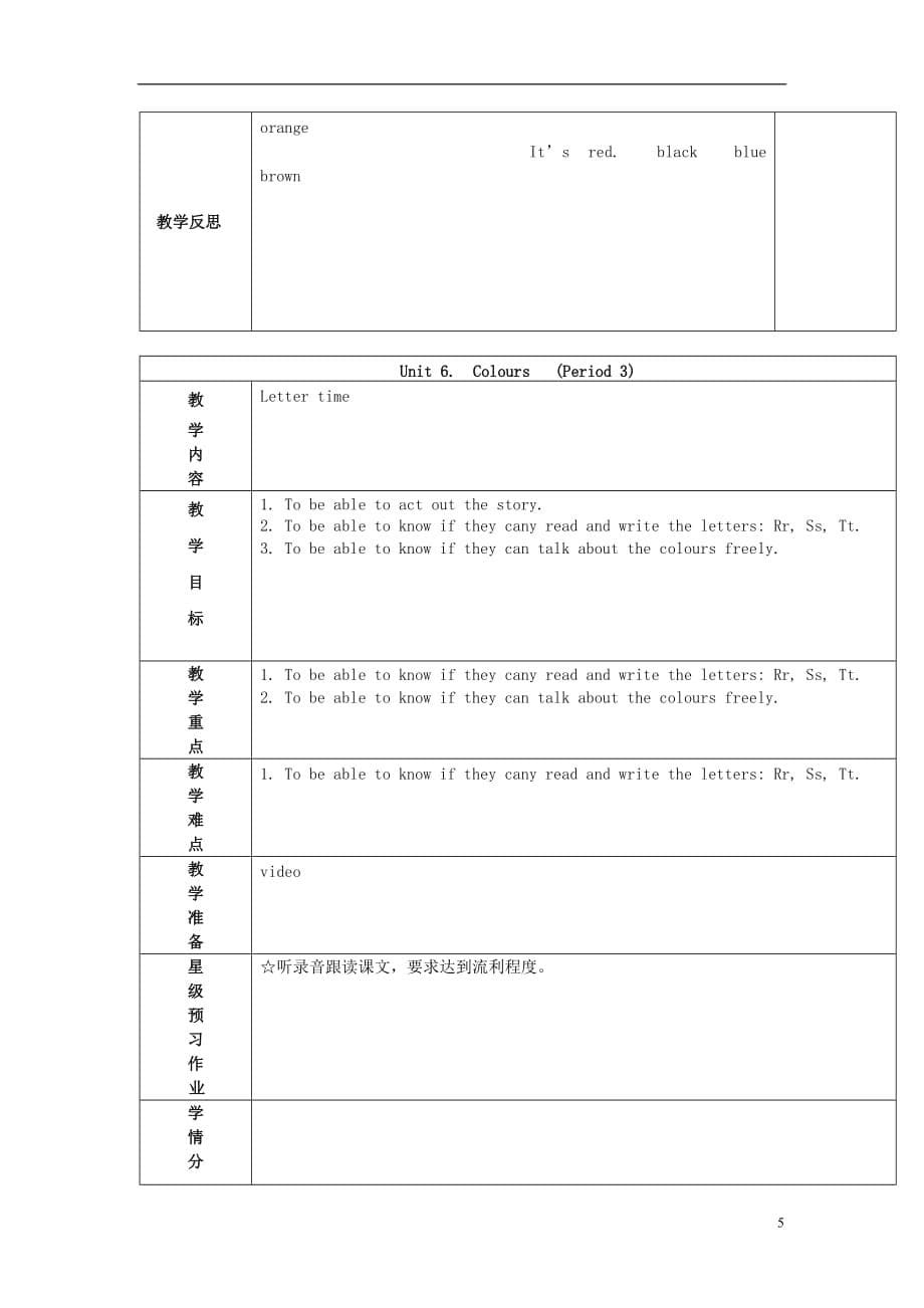 2014年秋三年级英语上册 unit6 colours教案 译林版_第5页