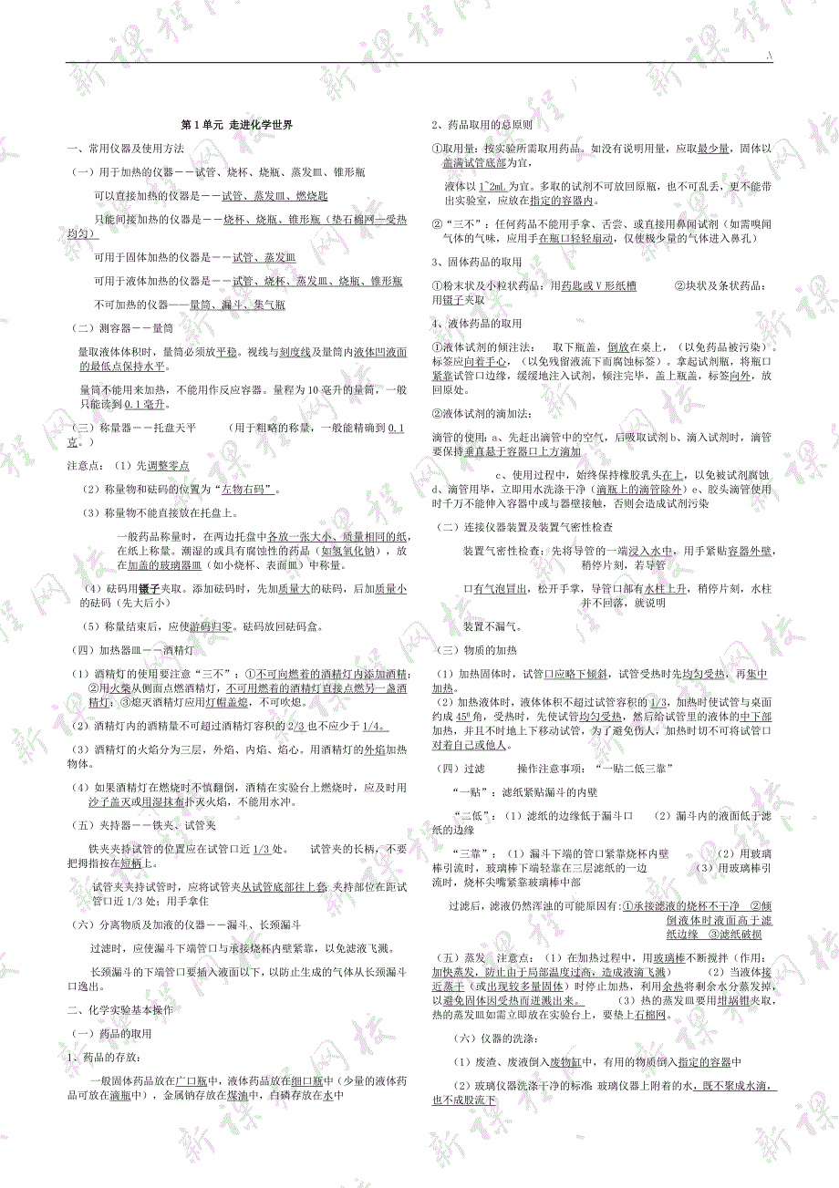 九年级化学沪教出版各章节知识材料点(必备)_第1页