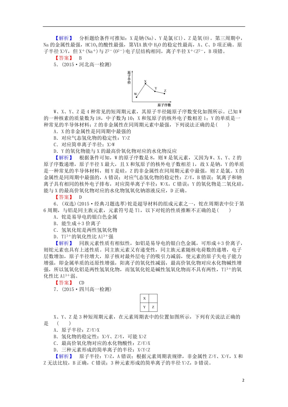 2016-2017学年高中化学 1.2.2 元素周期表和元素周期律的应用课时作业 新人教版必修2_第2页