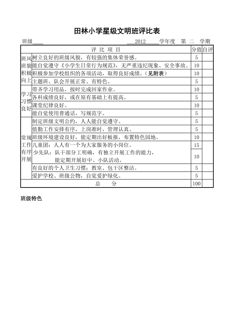 星级文明班评比表（空表）（1）_第1页