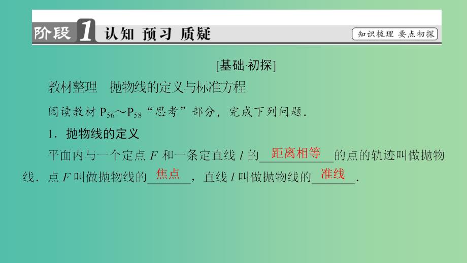 高中数学 第二章 圆锥曲线与方程 2.3.1 抛物线及其标准方程课件 新人教a版选修1-1_第3页