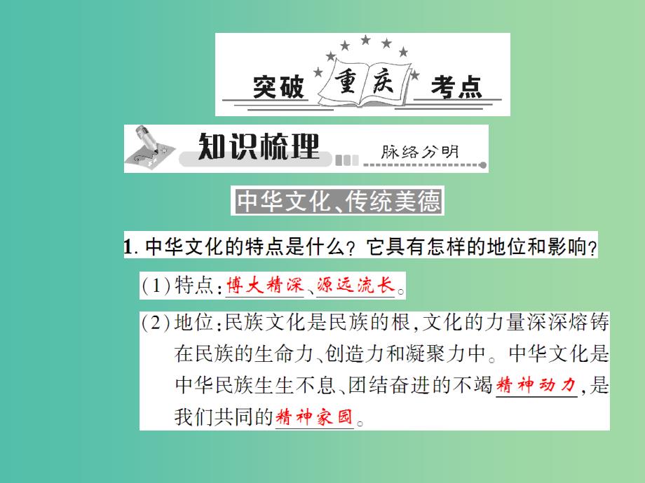 中考政治总复习 考点探究主题十五 弘扬优秀文化 投身精神文明建设课件_第2页