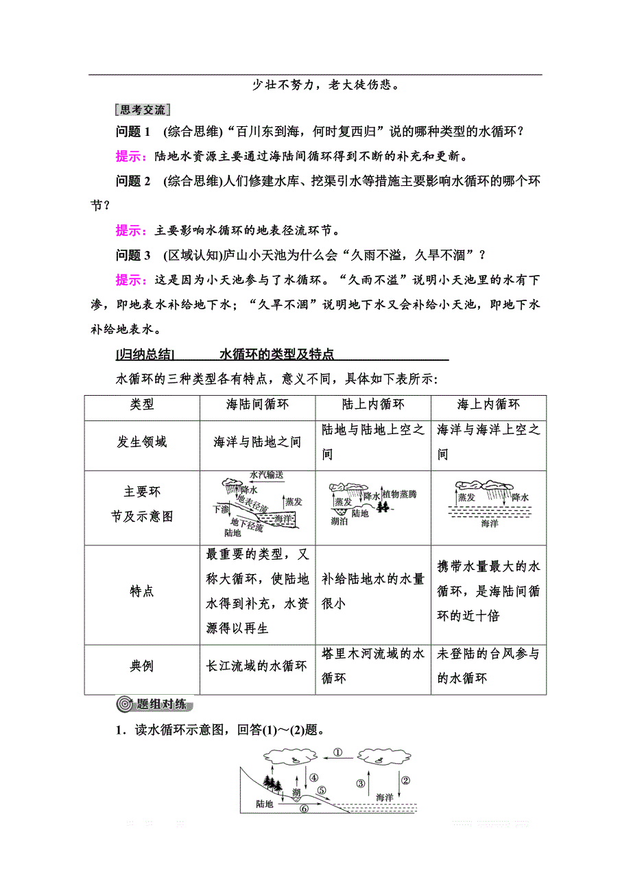 2019-2020江苏鲁教地理必修一高一上讲义：第9课时　水循环及其地理意义_第3页