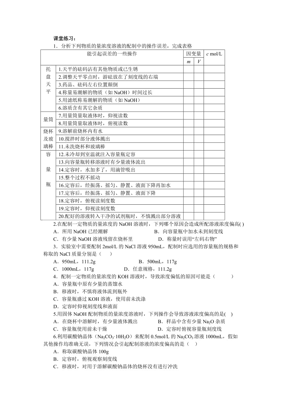 物质的量浓度误差分析资料_第2页