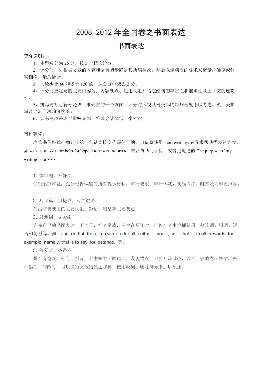 高考英语全国卷分类汇编之书面表达2007-2014_第1页